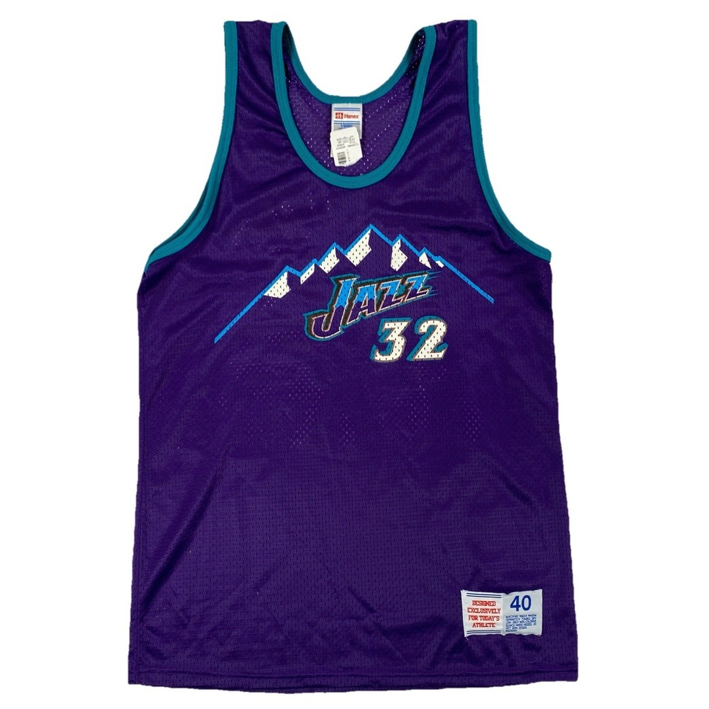 Vintage Utah Jazz #32 Karl Malone Jersey Shirt Men's Medium Purple Hanes‎ NWT